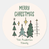 Rustic Hand Painted Green Abstract Christmas Trees Runder Aufkleber (Vorderseite)