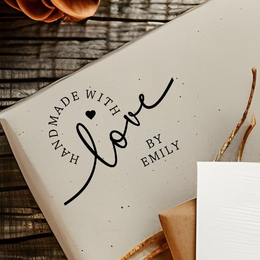 Rustic Handmade with Love Script Heart Baked Goods Permastempel