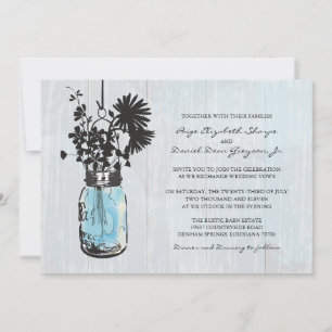 Rustic Hanging Blue Mason Jar Wedding Einladung