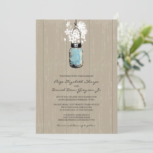 Rustic Hanging Mason Jar Wedding Einladung (Stehend Vorderseite)