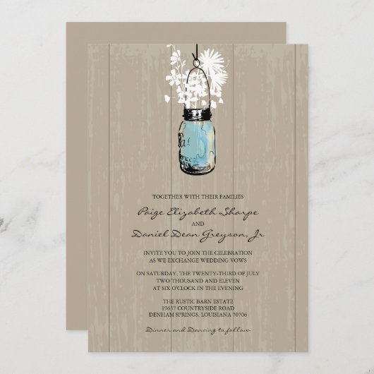 Rustic Hanging Mason Jar Wedding Einladung (Vorne/Hinten)