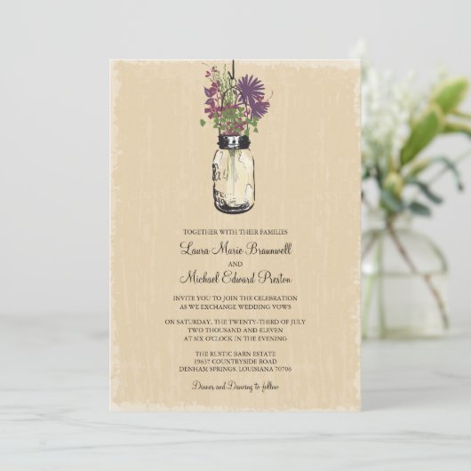 Rustic Hanging Mason Jar Wedding Einladung (Stehend Vorderseite)