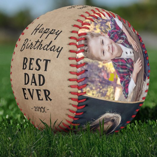 Rustic Happy Birthday Best Vater 3 Foto Collage Baseball