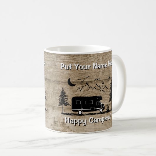 Rustic Happy Camper Class C RV Custom Coffee Tasse (VorderseiteRechts)