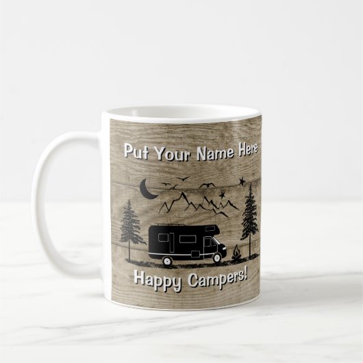 Rustic Happy Camper Class C RV Custom Coffee Tasse (Links)
