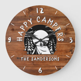 Rustic Happy Campers Zelt Familienname Holzdesign Große Wanduhr