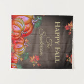 Rustic Happy Fall Orange Pumpkin Herbstlaubs Wood Wandteppich (Vorderseite (Horizontal))