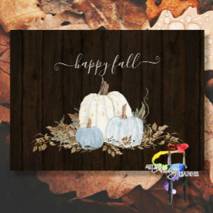 Rustic Happy Fall Script Dusty Blue White Pumpkins Seidenpapier