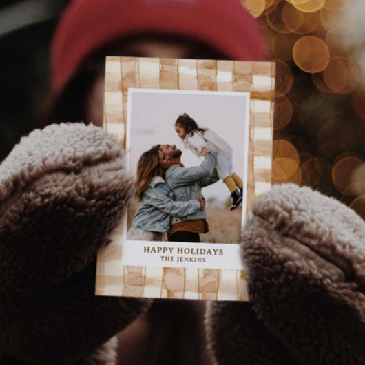 Rustic Happy Holiday Gingham Kariert Foto Card Einladung