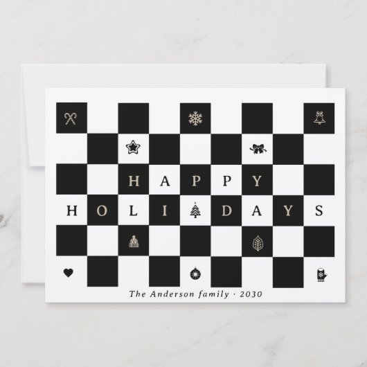 Rustic Happy Holidays Weihnachts Checkerboard Feiertagskarte (Vorderseite)