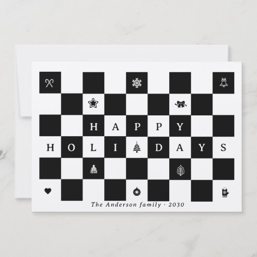 Rustic Happy Holidays Weihnachts Checkerboard Feiertagskarte (Vorderseite)