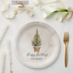 Rustic Happy Holidays Weihnachtsbaum Pappteller<br><div class="desc">Rustikale Happy Holidays Papier Teller mit Aquarellweiden Weihnachtsbaum. Cava Party Design</div>
