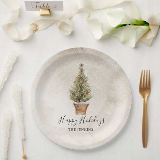Rustic Happy Holidays Weihnachtsbaum Pappteller (Hochzeit)