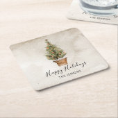 Rustic Happy Holidays Weihnachtsbaum Rechteckiger Pappuntersetzer (angewinkelt)
