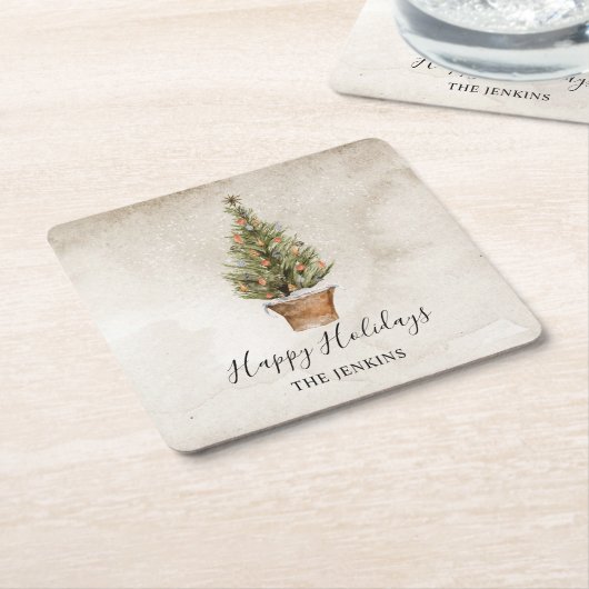 Rustic Happy Holidays Weihnachtsbaum Rechteckiger Pappuntersetzer (angewinkelt)