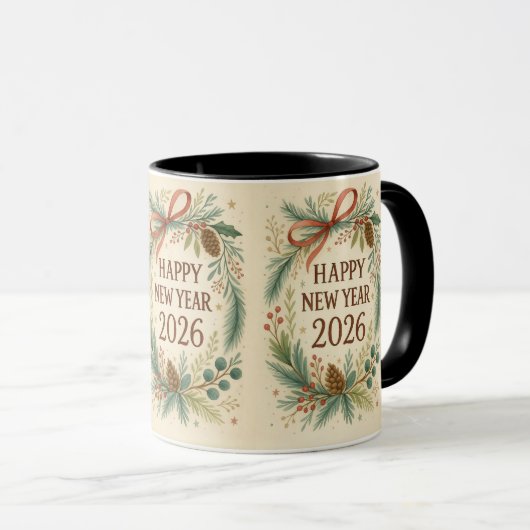 rustic happy new year 2026 coffee mug tasse (VorderseiteRechts)