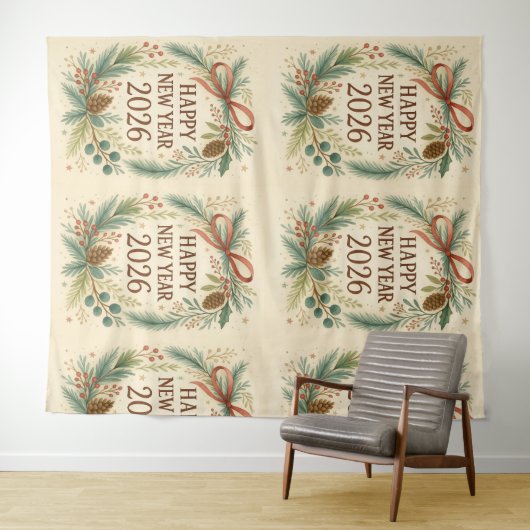 rustic happy new year 2026 party backdrop wandteppich (Beispiel (Horizontal))