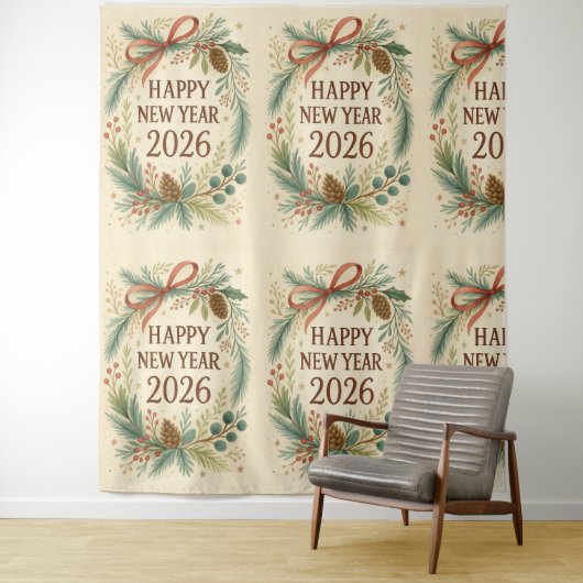 rustic happy new year 2026 party backdrop wandteppich (Beispiel)