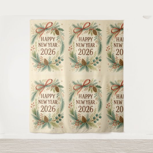 rustic happy new year 2026 party backdrop wandteppich (Vorderseite)