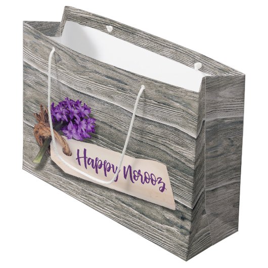 Rustic Happy Noroz Hyacinth - Große Geschenktasche Geschenktüte (Vorderseite Schrägansicht)