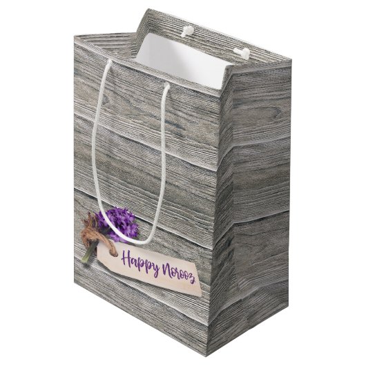 Rustic Happy Noroz Hyacinth - Medium Gift Bag Mittlere Geschenktüte (Vorderseite Schrägansicht)