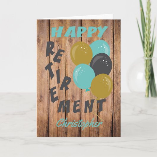 Rustic Happy Retirement Blue Balloons Card Karte (Vorderseite)