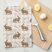 Rustic Hare And Carrot Pattern Beige Farmhouse Geschirrtuch (Viertel Falte)