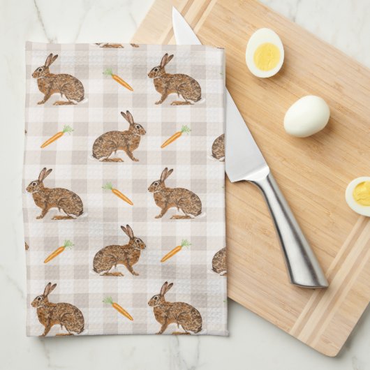 Rustic Hare And Carrot Pattern Beige Farmhouse Geschirrtuch (Viertel Falte)