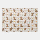 Rustic Hare And Carrot Pattern Beige Farmhouse Geschirrtuch (Horizontal)