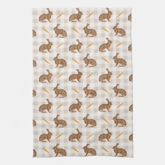Rustic Hare And Carrot Pattern Beige Farmhouse Geschirrtuch (Vertikal)