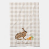 Rustic Hare And Carrots With Name Beige Gingham Geschirrtuch (Vertikal)