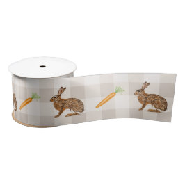 Rustic Hares And Carrots Beige Gingham Spring Satinband