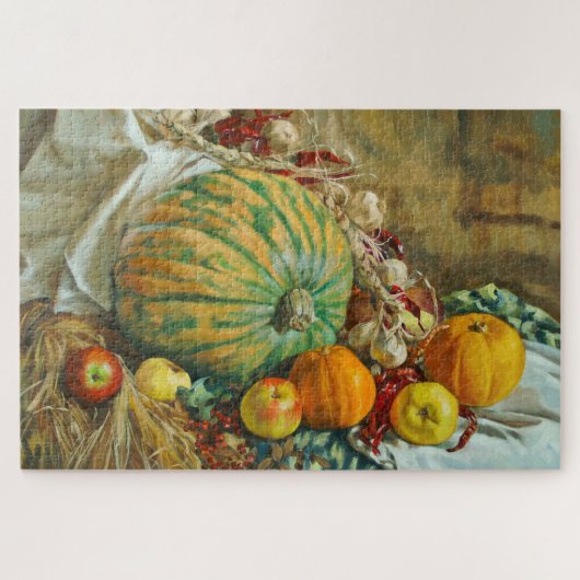 Rustic Harvest Still Life with Pumpkins and Apples Puzzle (Horizontal)