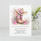 Rustic Hat and Boots Cowgirl Babydusche Einladung (Stehend Vorderseite)