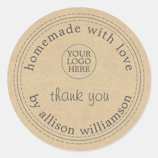 Rustic hausgemachte Ihr Logo danke Kraft Paper Cl Runder Aufkleber (Vorderseite)