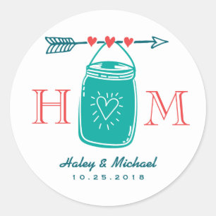 Rustic Heart Mason Jar Monogram Wedding Sticker