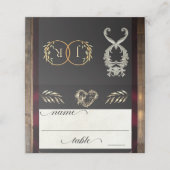 Rustic Heart & Monogram - Burgunderrot Platzkarte (Außenseite Aufgefaltet)