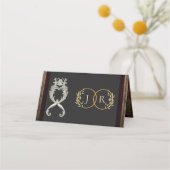 Rustic Heart & Monogram - Burgunderrot Platzkarte (Rückseite)