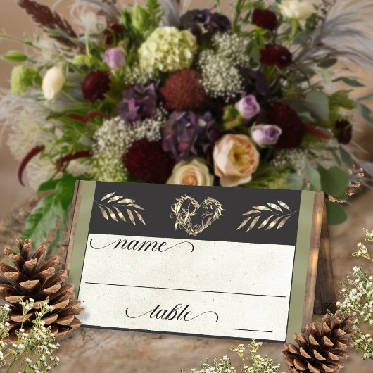 Rustic Heart & Monogram - Salbei Platzkarte