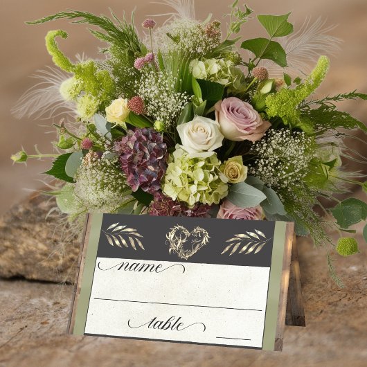 Rustic Heart & Monogram - Salbei Platzkarte