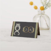 Rustic Heart & Monogram - Salbei Platzkarte (Rückseite)