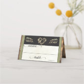 Rustic Heart & Monogram - Salbei Platzkarte (Vorderseite)