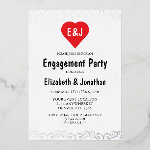 Rustic Heart Monogram Verlobungsfeier Folieneinladung