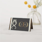Rustic Heart & Monogramm - Creme Platzkarte (Rückseite)