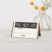 Rustic Heart & Monogramm - Creme Platzkarte (Vorderseite)