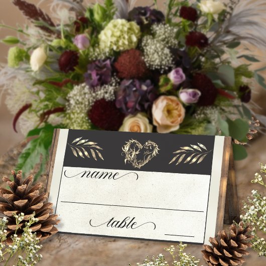 Rustic Heart & Monogramm - Creme Platzkarte