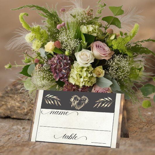 Rustic Heart & Monogramm - Creme Platzkarte