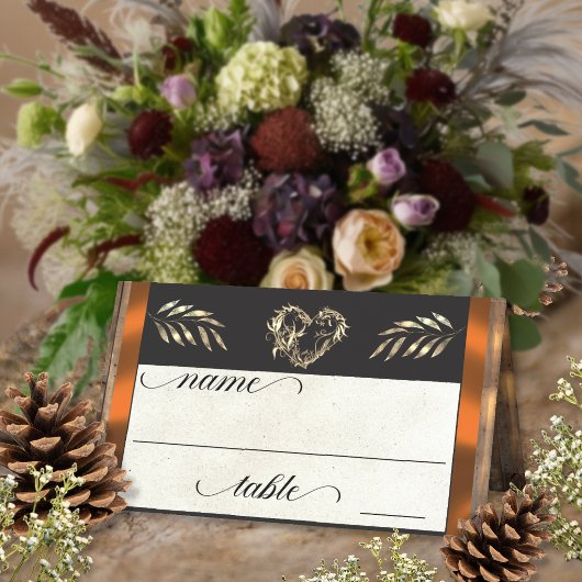 Rustic Heart & Monogramm - Kupfer Platzkarte