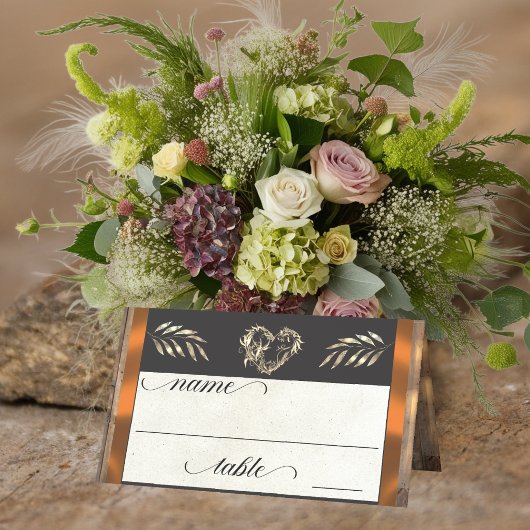 Rustic Heart & Monogramm - Kupfer Platzkarte