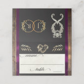 Rustic Heart & Monogramm - Pflaume Platzkarte (Außenseite Aufgefaltet)